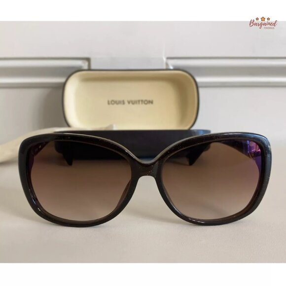Authentic LOUIS VUITTON Brown Glitter Frame Heather Strass Sunglasses - Z0456E - Picture 7 of 12